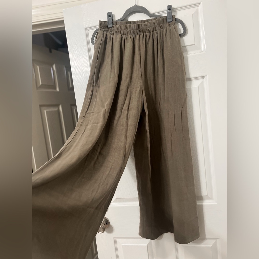 Olive Green Front Tie Crop Top + Wide Leg Pant Set by Pink Blush - Picture 5 of 11